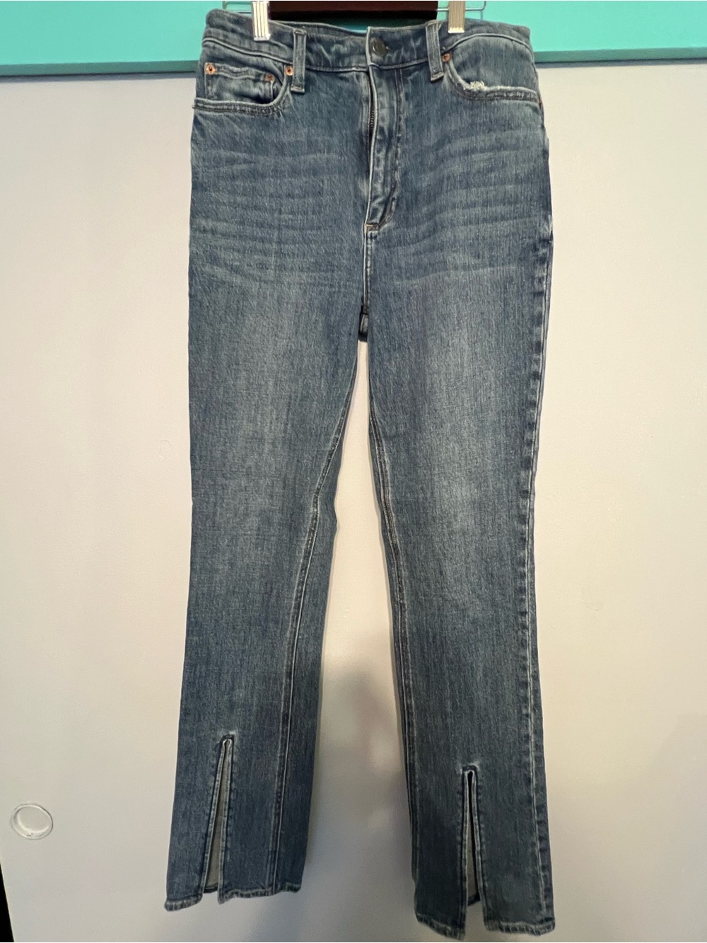 Pistola Front Slit Straight Leg Jeans Size 27 Medium Wash Premium Denim